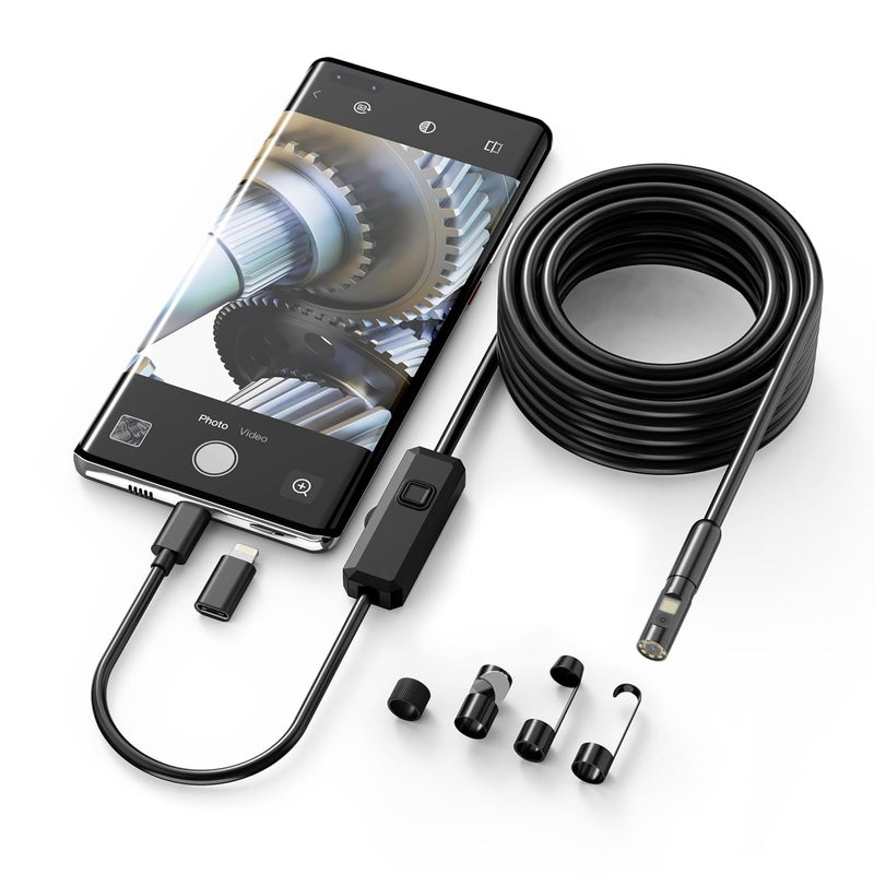 KEEMIKA 1920P HD 16.4FT Dual-Lens Endoscope with Light, Borescope Camera with 9 Adjustable LED Lights, Semi-Rigid Snake USB Type C for iPhone, Android and iOS Smartphones, iPad, Samsung. - Image 1